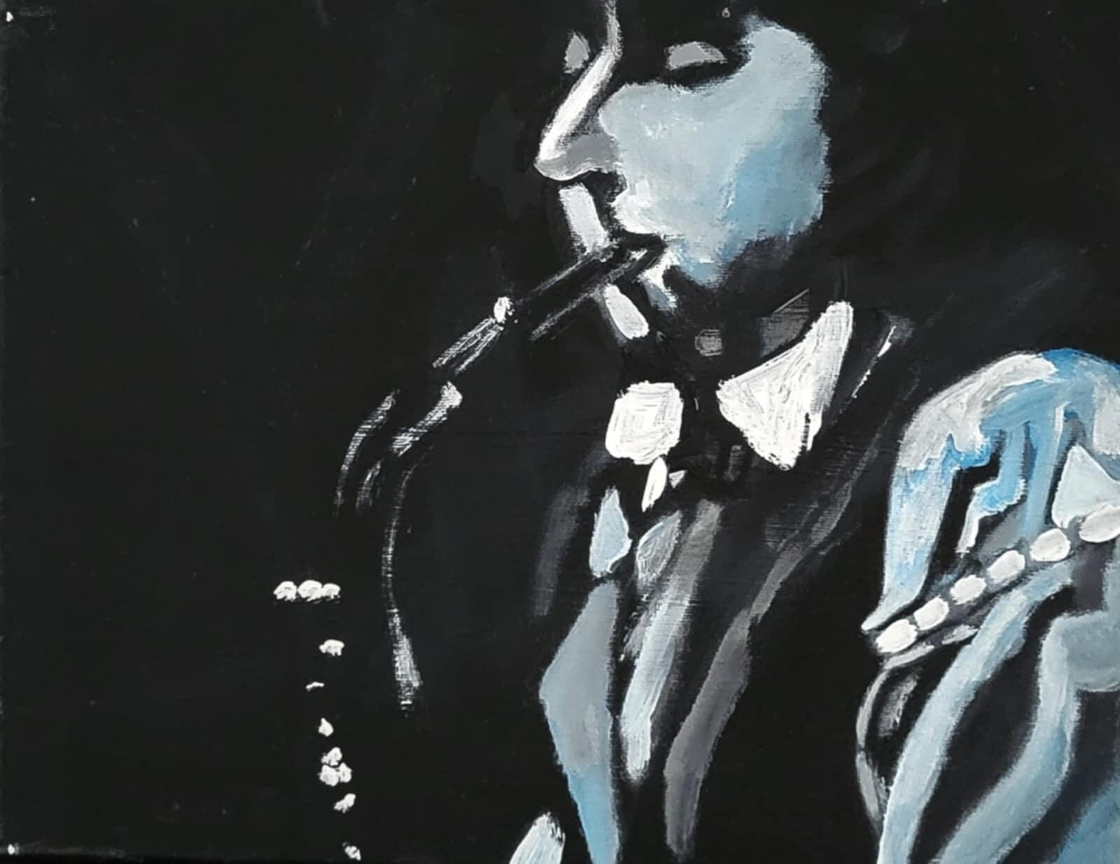 sax man. 11&quot;x14&quot; acrylic on canvas $125