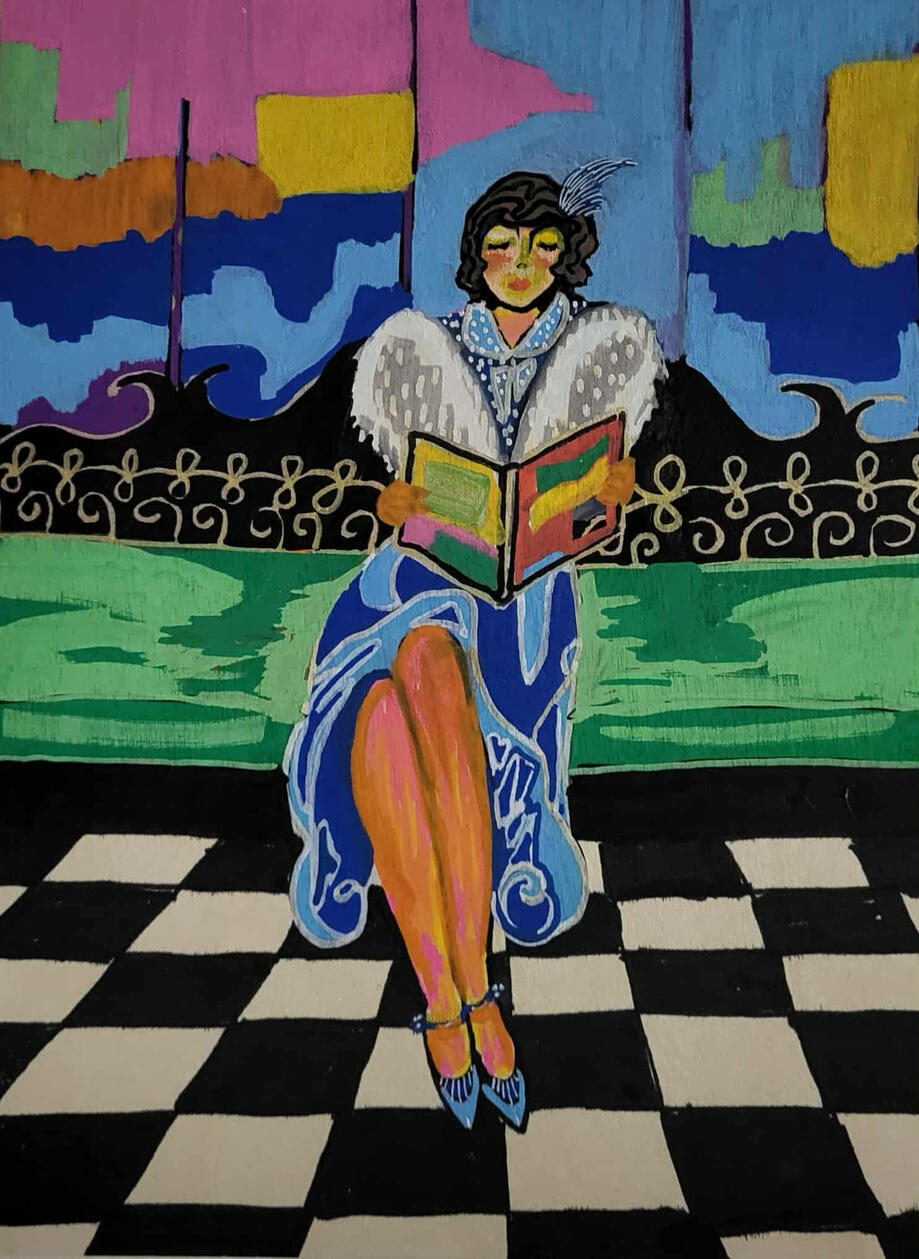 date with a book 8x10 acrylic paint pens on board $125