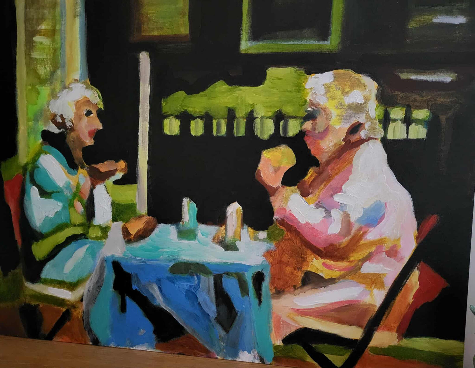 lunch in town 18x24 acrylic on board $225
