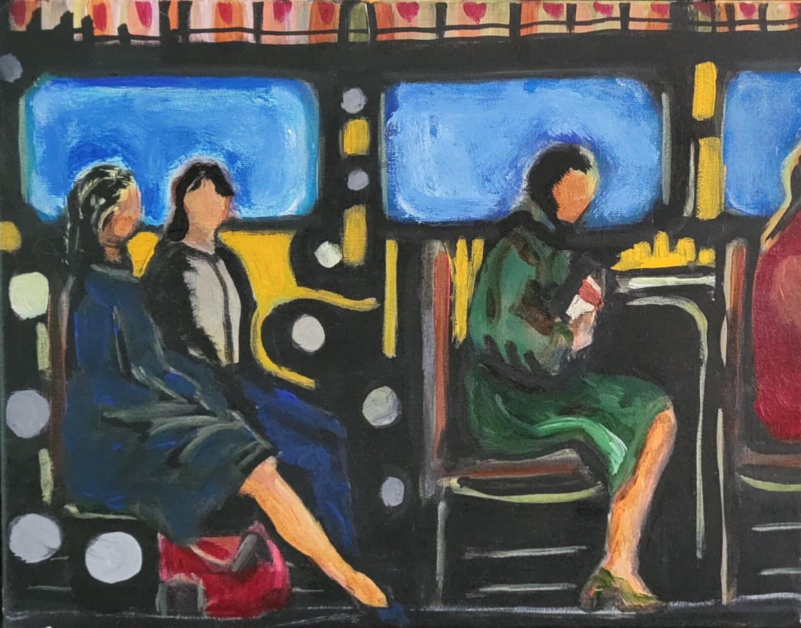 on the bus. 11&quot;x14&quot; acrylic on canvas $150