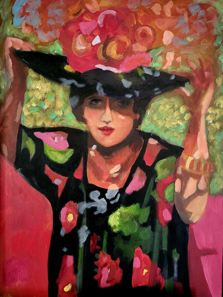 hang on to your hat 18x24 acrylic on board - framed SOLD