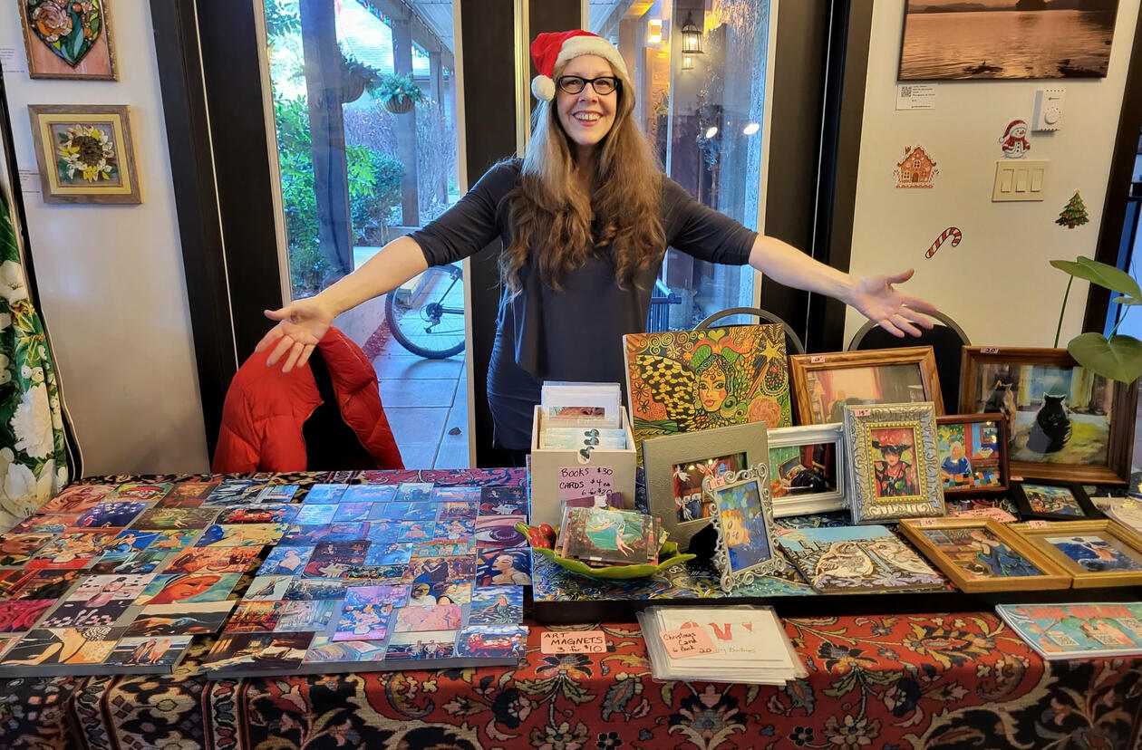 original painting by singerluciewalker advertising private painting workshops - whimsical women and paint yourself happy