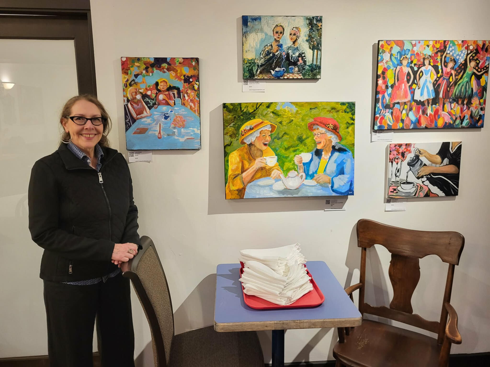 original painting by singerluciewalker advertising private painting workshops - whimsical women and paint yourself happy