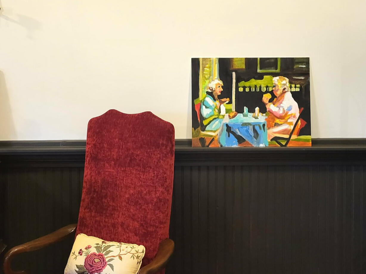 original painting by singerluciewalker advertising private painting workshops - whimsical women and paint yourself happy