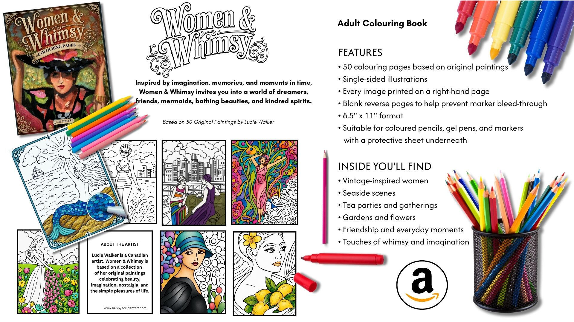 original painting by singerluciewalker advertising private painting workshops - whimsical women and paint yourself happy