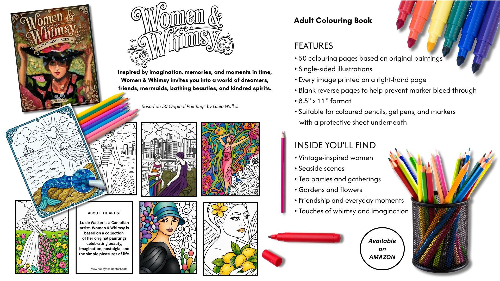 original painting by singerluciewalker advertising private painting workshops - whimsical women and paint yourself happy
